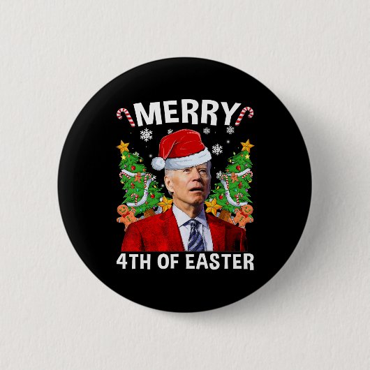 Grappige Joe Biden Kerstmis Kerstman Hoed Merry 4t Ronde Button 5,7 Cm (Voorkant)