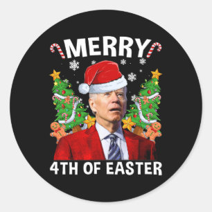 Grappige Joe Biden Kerstmis Kerstman Hoed Merry 4t Ronde Sticker