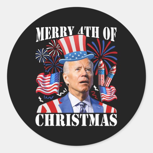 Grappige Joe Biden Prettig 4de Kerstmis 4de Juli Ronde Sticker (Voorkant)