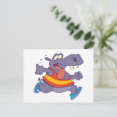 Grappige jogging hippo runner cartoon briefkaart (Staand voorkant)