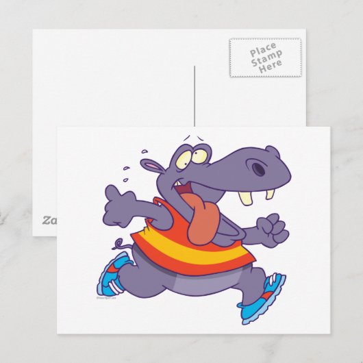 Grappige jogging hippo runner cartoon briefkaart (Voorkant / Achterkant)
