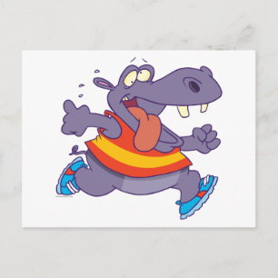 Grappige jogging hippo runner cartoon briefkaart