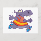 Grappige jogging hippo runner cartoon briefkaart (Voorkant)