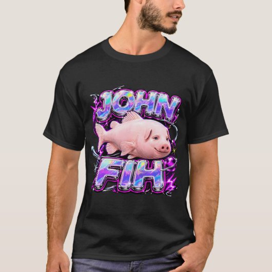 Grappige John Pork Fih is Calling Brainrot Fih Mem T-shirt (Voorkant)