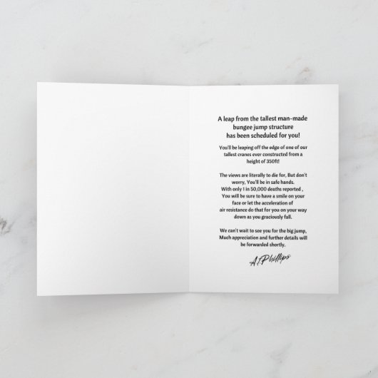 grappige Joke prank Birthday-kaart Bungee-ervaring Kaart (Binnen)