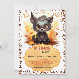 Grappige jonge weerwolf en pompoen Waterverf Kaart