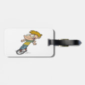 Grappige jongen die eenwieler rijdt bagagelabel (Achterkant horizontaal)