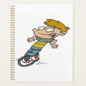 Grappige jongen die eenwieler rijdt planner (Voorkant)
