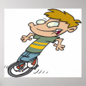 Grappige jongen die eenwieler rijdt poster (Voorkant)