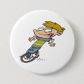 Grappige jongen die eenwieler rijdt ronde button 7,6 cm (Voorkant)