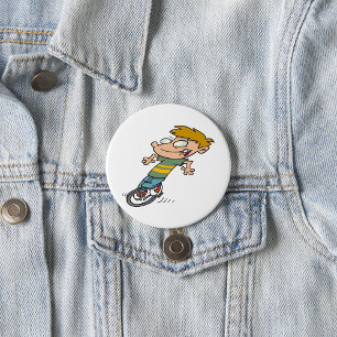 Grappige jongen die eenwieler rijdt ronde button 7,6 cm