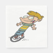 Grappige jongen die eenwieler rijdt servet (Voorkant)