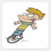 Grappige jongen die eenwieler rijdt vierkante sticker (Voorkant)