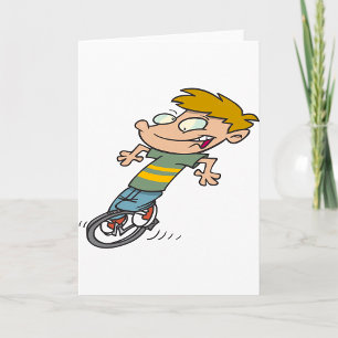 Grappige Jongen Die op Eenwieler Rijdt Kaart