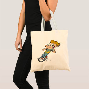 Grappige Jongen Die op Eenwieler Rijdt Tote Bag