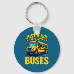 Grappige Jongen Houdt van Bussen Schoolbus Sleutelhanger