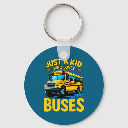 Grappige Jongen Houdt van Bussen Schoolbus Sleutelhanger (Voorkant)