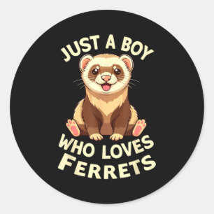 Grappige Jongen Houdt van Fretjes Cute Dier Ronde Sticker