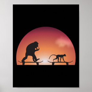 Grappige Jongen Meisje Skateboarden Aap Gorilla A Poster