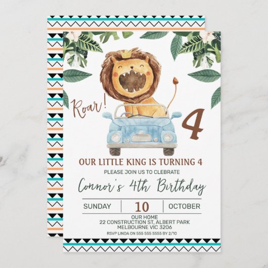 Grappige jongens brullen leeuw kroonkoning 4e verj kaart (Voorkant / Achterkant)