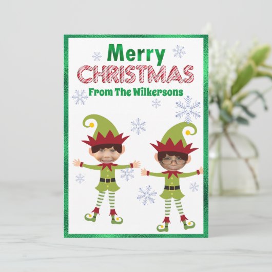 Grappige Jongens Elfen Aangepaste Kinderfoto's Pre Feestdagenkaart (Staand voorkant)