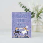 Grappige Joodse Hora Stoel Dans - met bruin haar Save The Date (Staand voorkant)