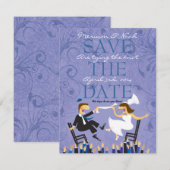 Grappige Joodse Hora Stoel Dans - met bruin haar Save The Date (Voorkant / Achterkant)