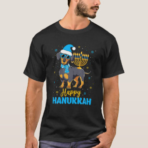 Grappige Joodse teckel Menorah Happy Chanoeka T-shirt