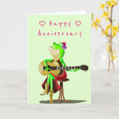 Grappige Jubilea Kaart met gitaarspeler Frog (Gele Bloem)