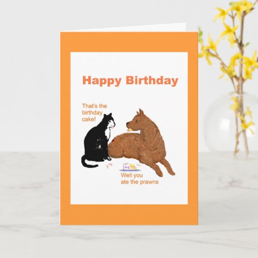 Grappige Kaart met hond en kat. (Gele Bloem)