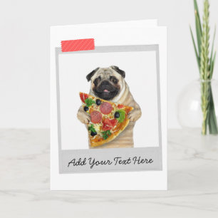 Grappige kaart met Pug-hond met pizzapunt