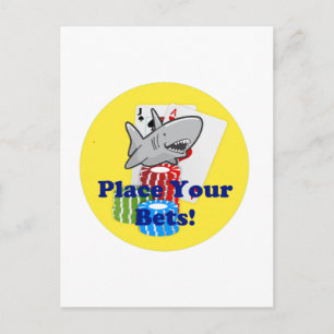 Grappige kaart Shark Gambling Cartoon met Poker Ch