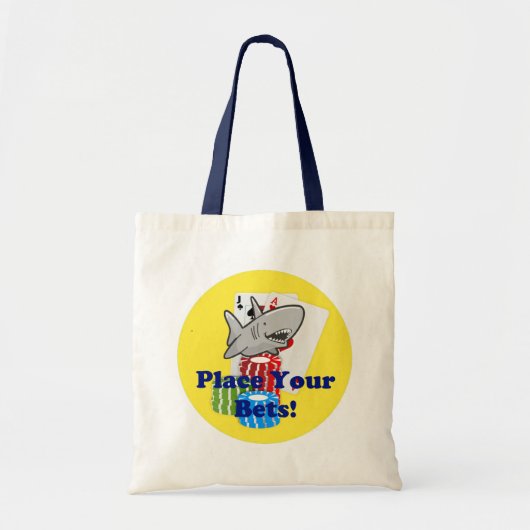 Grappige kaart Shark Gambling Cartoon met Poker Ch Tote Bag (Voorkant)