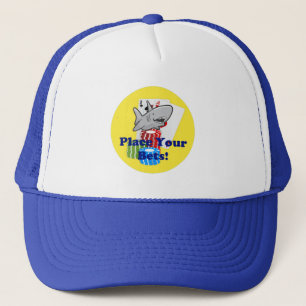 Grappige kaart Shark Gambling Cartoon met Poker Ch Trucker Pet