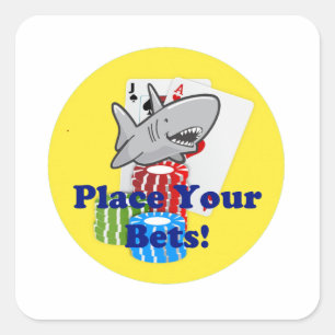 Grappige kaart Shark Gambling Cartoon met Poker Ch Vierkante Sticker