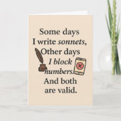 Grappige kaart - Sommige dagen schrijf ik sonnette (Voorkant)