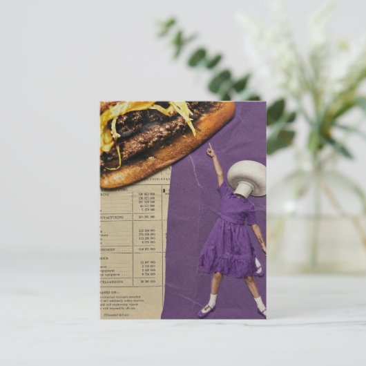Grappige Kaasburger Paddenstoel Dame Collage Briefkaart (Staand voorkant)