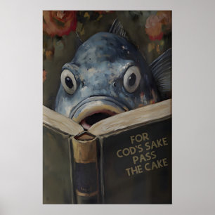 Grappige kabeljauw leest boek getiteld 'In naam va Poster