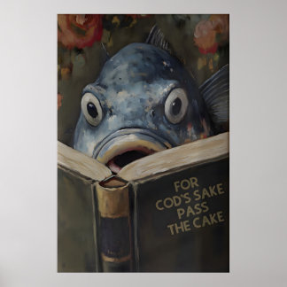 Grappige kabeljauw leest boek getiteld 'In naam va Poster