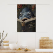 Grappige kabeljauw leest boek getiteld 'In naam va Poster (Keuken)