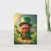 Grappige kabouter met shamrocks en gouden munten feestdagen kaart (Achterkant)
