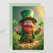 Grappige kabouter met shamrocks en gouden munten feestdagenkaart (Voorkant / Achterkant)