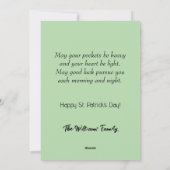 Grappige kabouter met shamrocks en gouden munten feestdagenkaart (Achterkant)