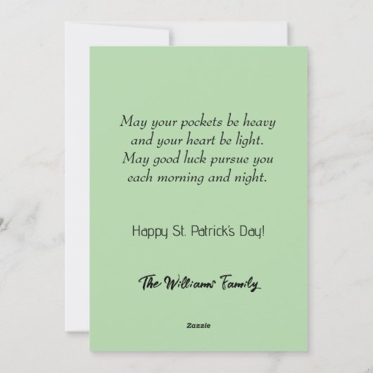 Grappige kabouter met shamrocks en gouden munten feestdagenkaart (Achterkant)