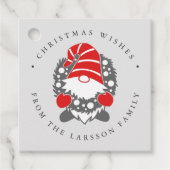 Grappige Kabouter met Slinger Feestelijke Kerstgri Bedankjes Labels (Voorkant)