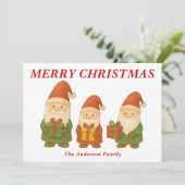 Grappige kabouters met kerstcadeaus feestdagenkaart (Staand voorkant)