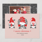 Grappige kabouters | Roze Kerst Feestdagen Foto Feestdagenkaart (Voorkant / Achterkant)