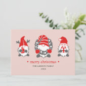 Grappige kabouters | Roze Kerst Feestdagen Foto Feestdagenkaart (Staand voorkant)
