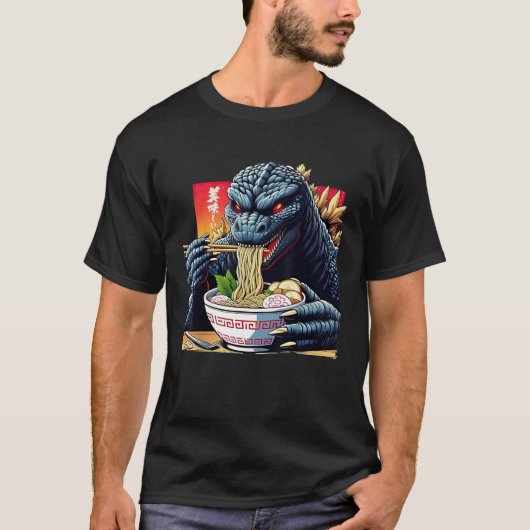 Grappige Kaiju Eten Ramen Japanse Monster Lover Bi T-shirt (Voorkant)