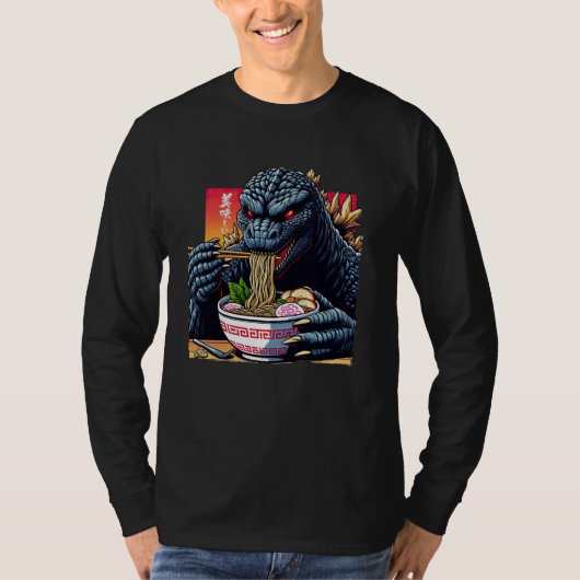 Grappige Kaiju Eten Ramen Japanse Monster Lover Bi T-shirt (Voorkant)